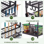 Gardeon Garden Tool Organizer Rack 16 Slots Rolling Garage Storage with Hooks