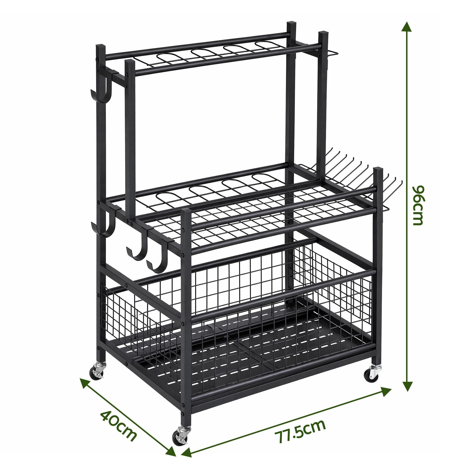 Gardeon Garden Tool Organizer Rack 16 Slots Rolling Garage Storage with Hooks