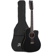 Alpha 42 Inch Acoustic Guitar 12 Strings w/ Equaliser Electric Output Jack Black GUITAR-D-12-STRING-BK