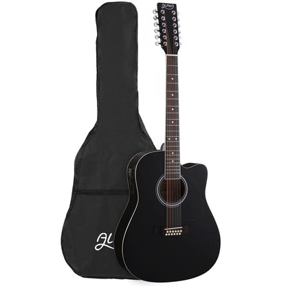 Alpha 42 Inch Acoustic Guitar 12 Strings w/ Equaliser Electric Output Jack Black GUITAR-D-12-STRING-BK