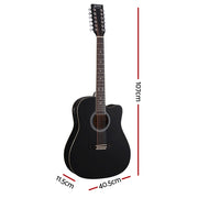 Alpha 42 Inch Acoustic Guitar 12 Strings w/ Equaliser Electric Output Jack Black GUITAR-D-12-STRING-BK