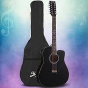 Alpha 42 Inch Acoustic Guitar 12 Strings w/ Equaliser Electric Output Jack Black GUITAR-D-12-STRING-BK