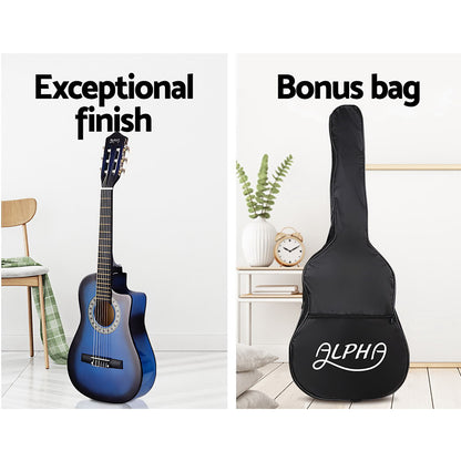 Alpha 34 Inch Classical Guitar Wooden Body Nylon String w/ Stand Beignner Blue GUITAR-D-34-BLUE-CAPO