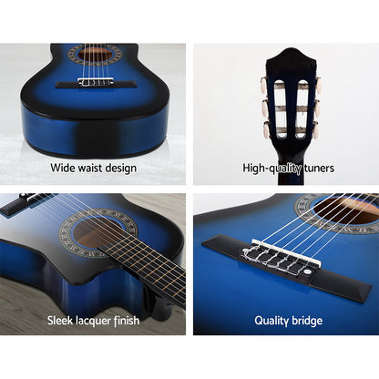 Alpha 34 Inch Classical Guitar Wooden Body Nylon String w/ Stand Beignner Blue GUITAR-D-34-BLUE-CAPO