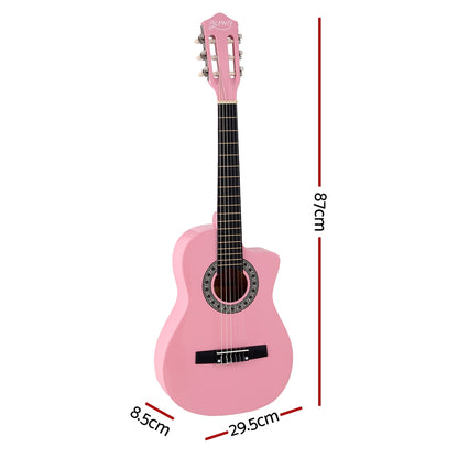 Alpha 34 Inch Classical Guitar Wooden Body Nylon String Beginner Kids Gift Pink GUITAR-D-34-PK