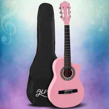 Alpha 34 Inch Classical Guitar Wooden Body Nylon String Beginner Kids Gift Pink GUITAR-D-34-PK