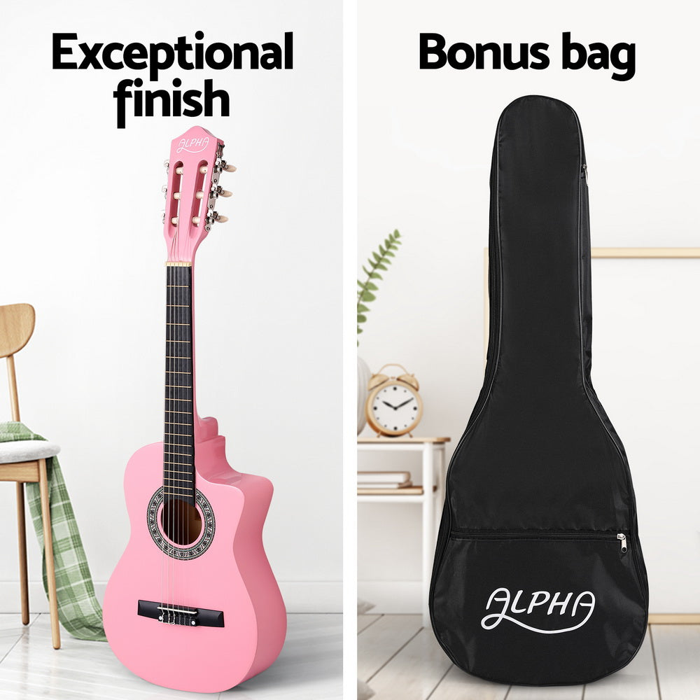 Alpha 34 Inch Classical Guitar Wooden Body Nylon String Beginner Kids Gift Pink GUITAR-D-34-PK
