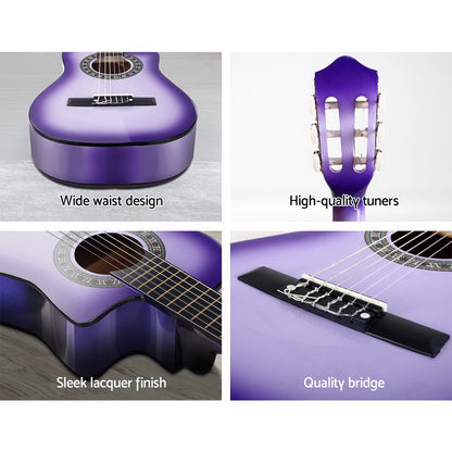 Alpha 34 Inch Classical Guitar Wooden Body Nylon String Beginner Kids Gift Purple GUITAR-D-34-PURPLE