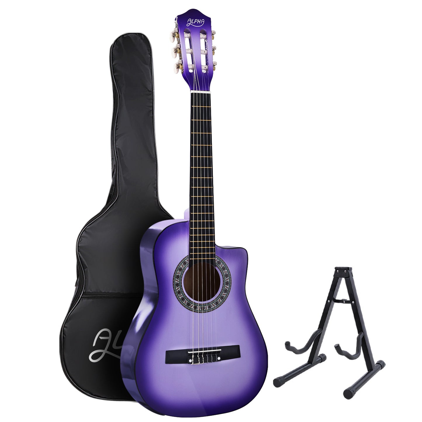 Alpha 34 Inch Classical Guitar Wooden Body Nylon String w/ Stand Beignner Purple GUITAR-D-34-PURPLE-CAPO