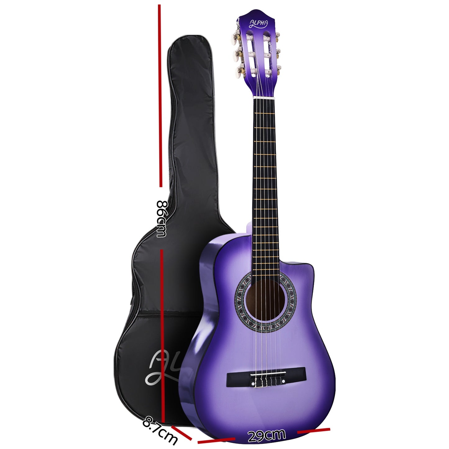 Alpha 34 Inch Classical Guitar Wooden Body Nylon String w/ Stand Beignner Purple GUITAR-D-34-PURPLE-CAPO