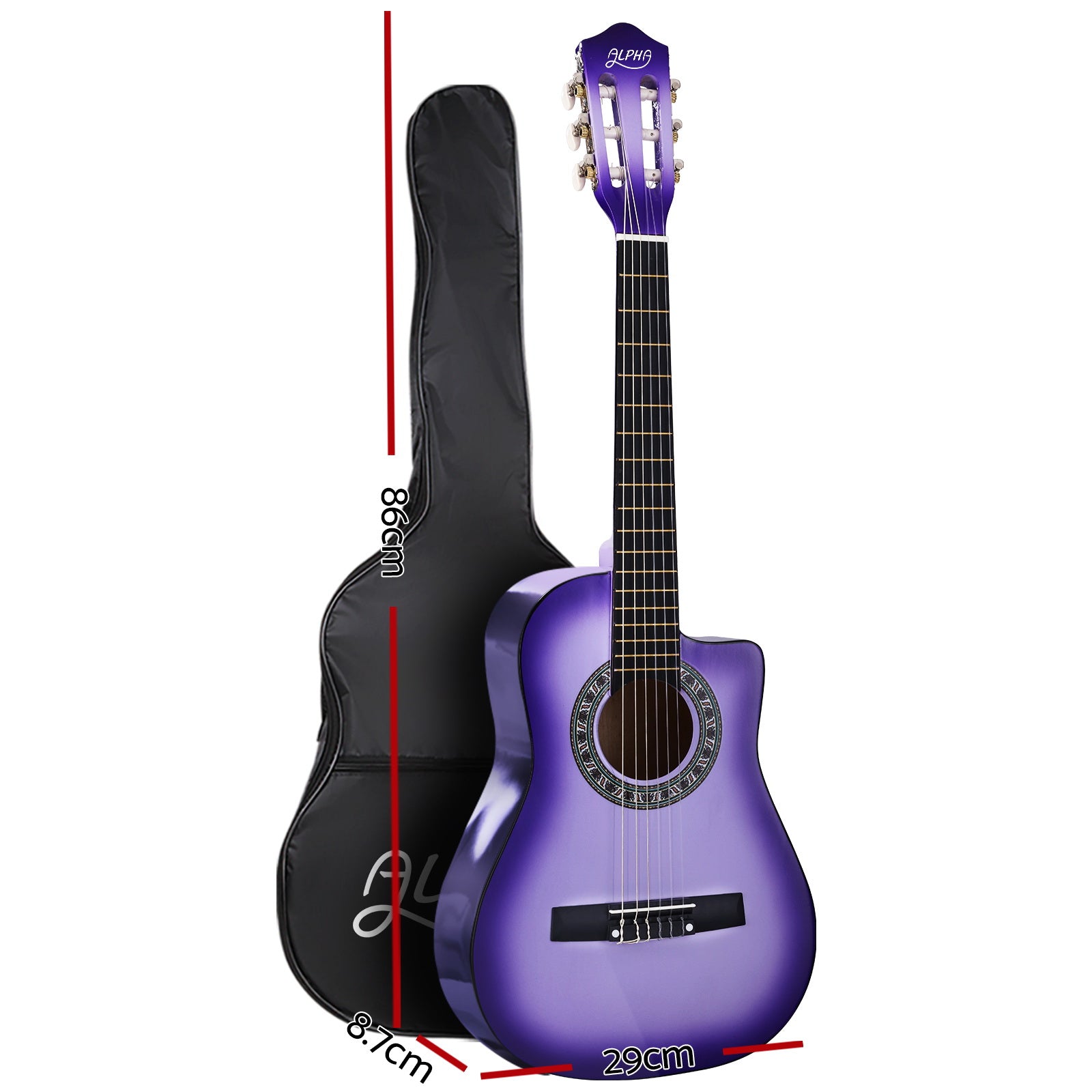 Alpha 34 Inch Classical Guitar Wooden Body Nylon String w/ Stand Beignner Purple GUITAR-D-34-PURPLE-CAPO