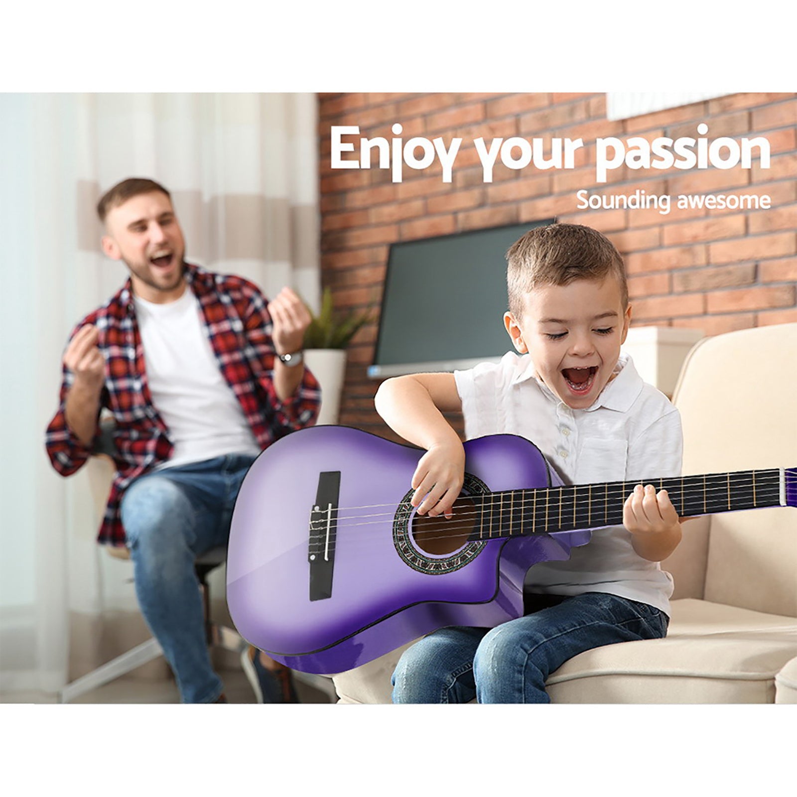 Alpha 34 Inch Classical Guitar Wooden Body Nylon String w/ Stand Beignner Purple GUITAR-D-34-PURPLE-CAPO