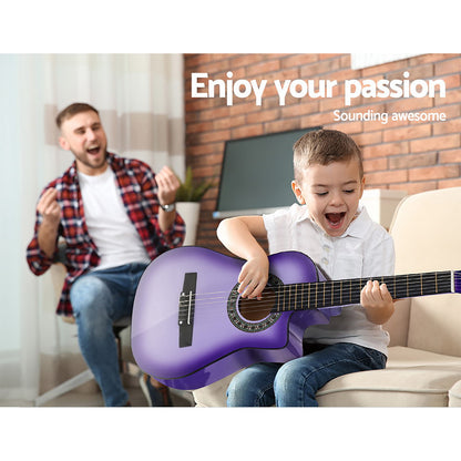 Alpha 34 Inch Classical Guitar Wooden Body Nylon String w/ Stand Beignner Purple GUITAR-D-34-PURPLE-CAPO