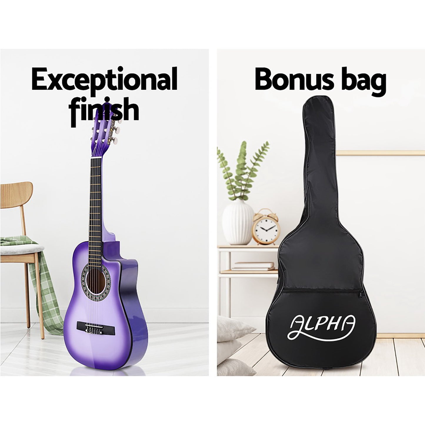 Alpha 34 Inch Classical Guitar Wooden Body Nylon String w/ Stand Beignner Purple GUITAR-D-34-PURPLE-CAPO