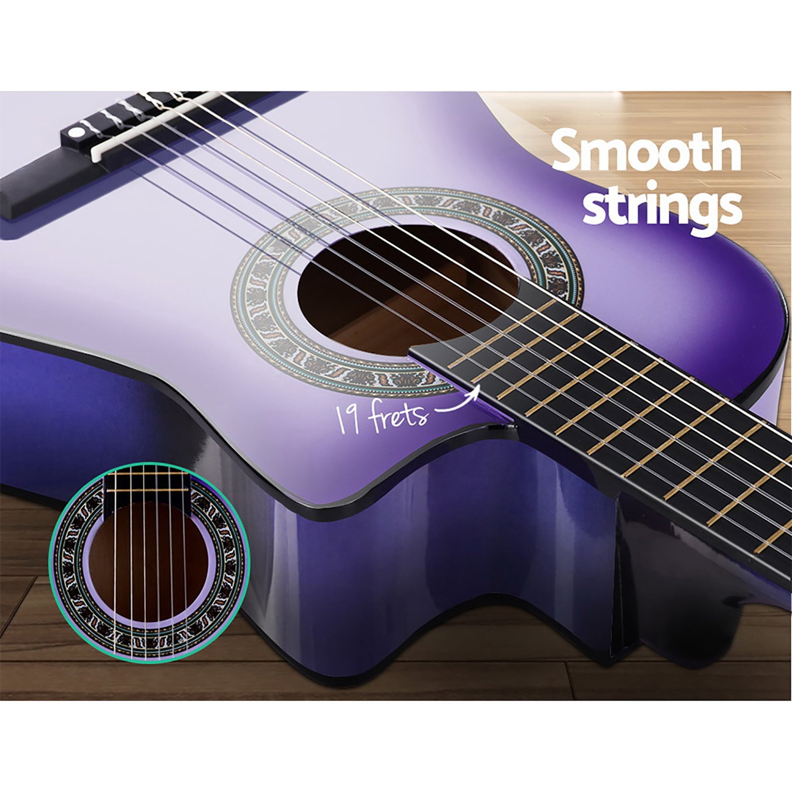Alpha 34 Inch Classical Guitar Wooden Body Nylon String w/ Stand Beignner Purple GUITAR-D-34-PURPLE-CAPO