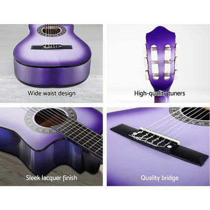 Alpha 34 Inch Classical Guitar Wooden Body Nylon String w/ Stand Beignner Purple GUITAR-D-34-PURPLE-CAPO