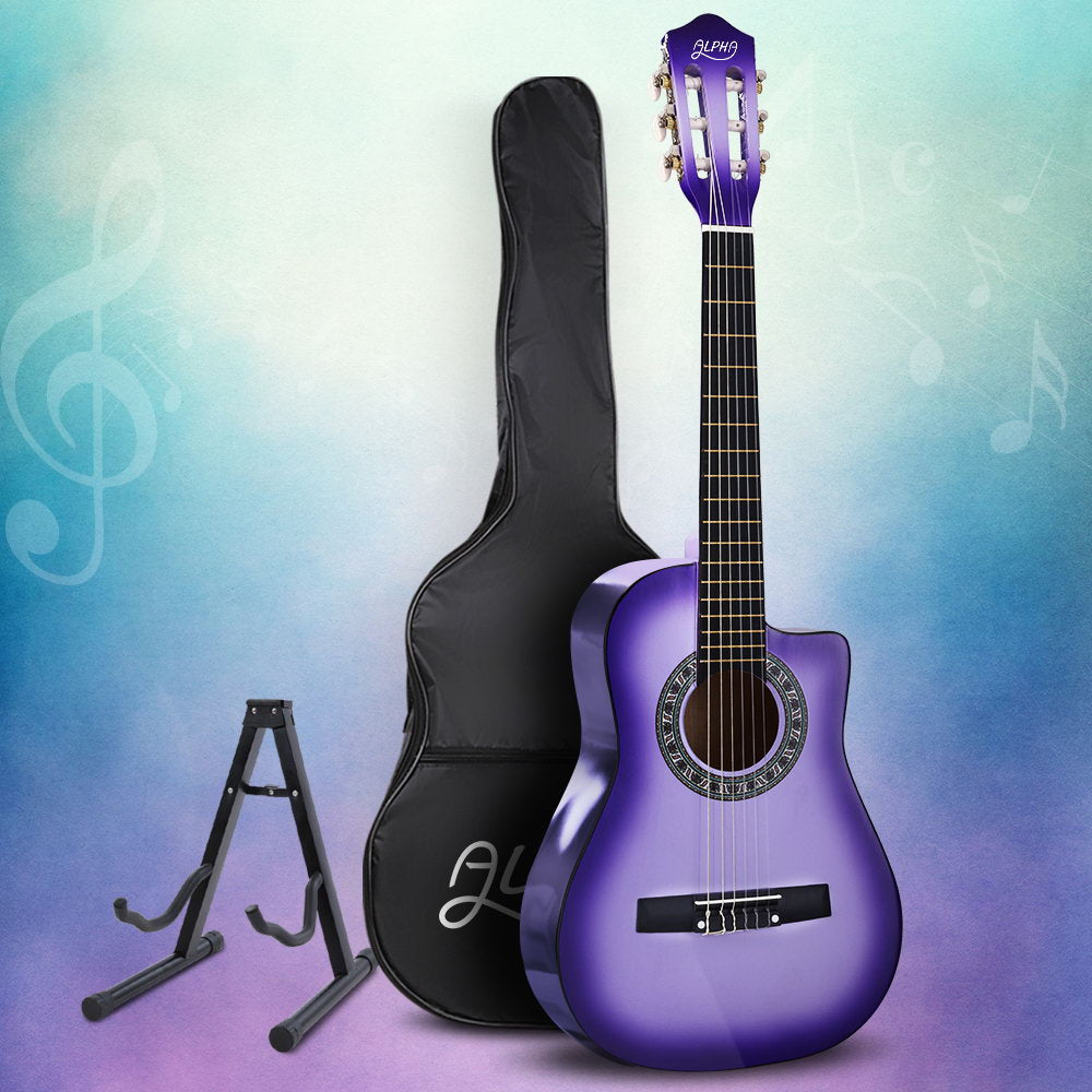 Alpha 34 Inch Classical Guitar Wooden Body Nylon String w/ Stand Beignner Purple GUITAR-D-34-PURPLE-CAPO