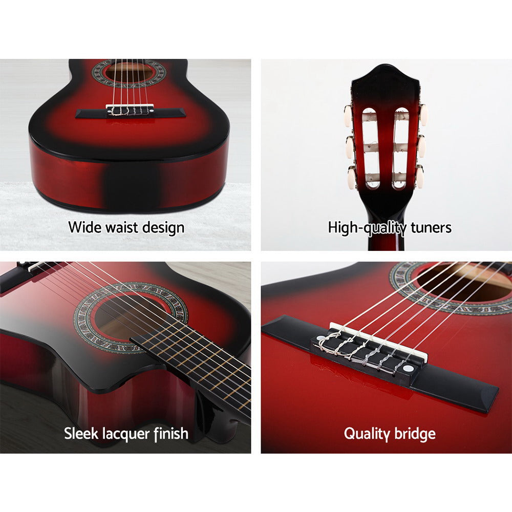 Alpha 34 Inch Classical Guitar Wooden Body Nylon String Beginner Kids Gift Red GUITAR-D-34-RED
