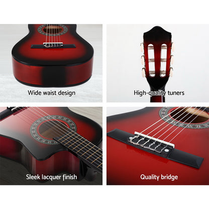 Alpha 34 Inch Classical Guitar Wooden Body Nylon String Beginner Kids Gift Red GUITAR-D-34-RED