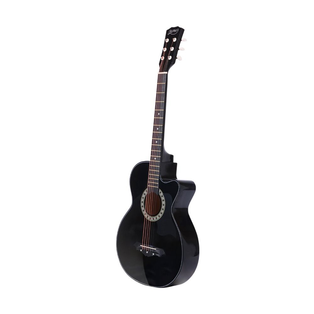 Alpha 38 Inch Acoustic Guitar Wooden Body Steel String Full Size Cutaway Black GUITAR-D-38-BK