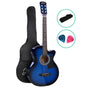Alpha 38 Inch Acoustic Guitar Wooden Body Steel String Cutaway Blue GUITAR-D-38-BLS