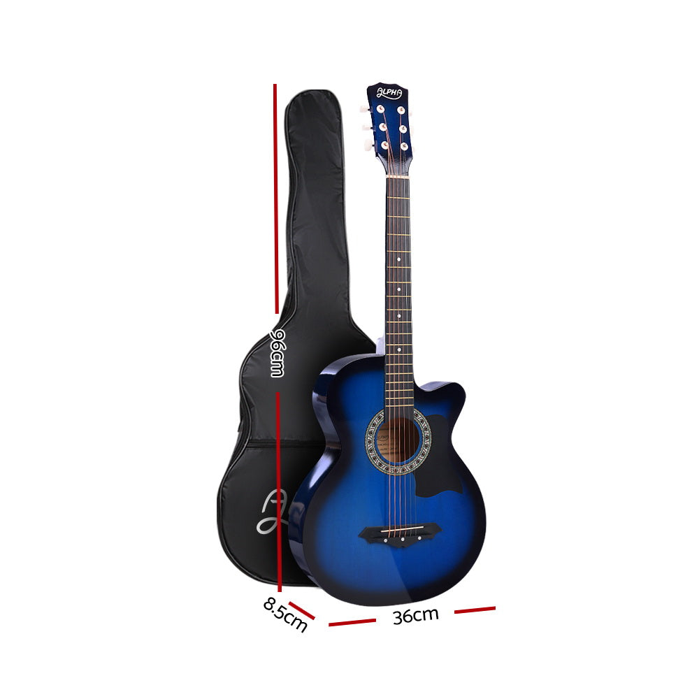 Alpha 38 Inch Acoustic Guitar Wooden Body Steel String Cutaway Blue GUITAR-D-38-BLS