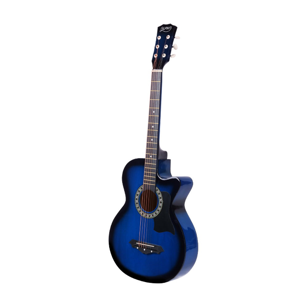 Alpha 38 Inch Acoustic Guitar Wooden Body Steel String Cutaway Blue GUITAR-D-38-BLS