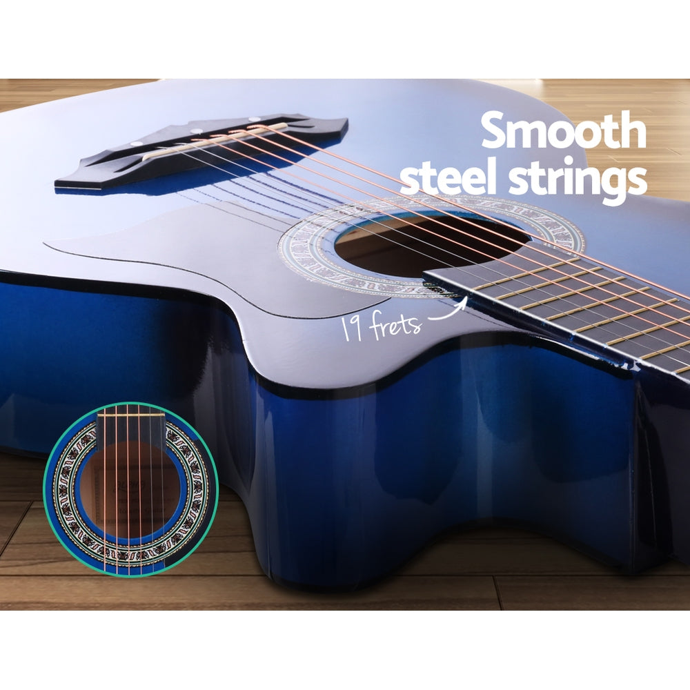 Alpha 38 Inch Acoustic Guitar Wooden Body Steel String Cutaway Blue GUITAR-D-38-BLS