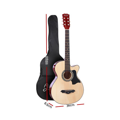 Alpha 38 Inch Acoustic Guitar Wooden Body Steel String Full Size Cutaway Wood GUITAR-D-38-NAT