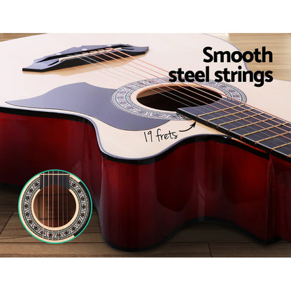 Alpha 38 Inch Acoustic Guitar Wooden Body Steel String Full Size w/ Stand Wood GUITAR-D-38-NAT-CAPO