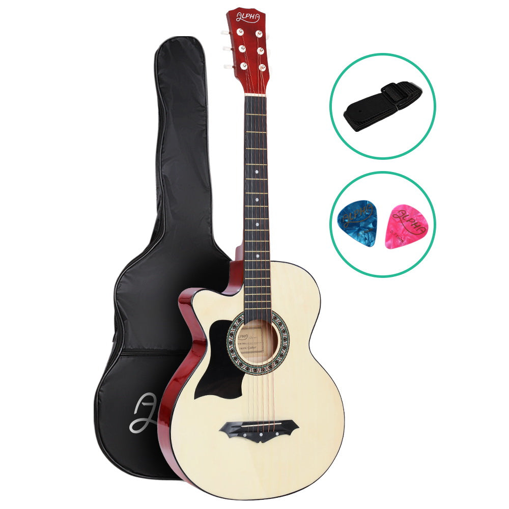 Alpha 38 Inch Acoustic Guitar Wooden Body Steel String Full Size Left Handed GUITAR-D-38-NAT-LF