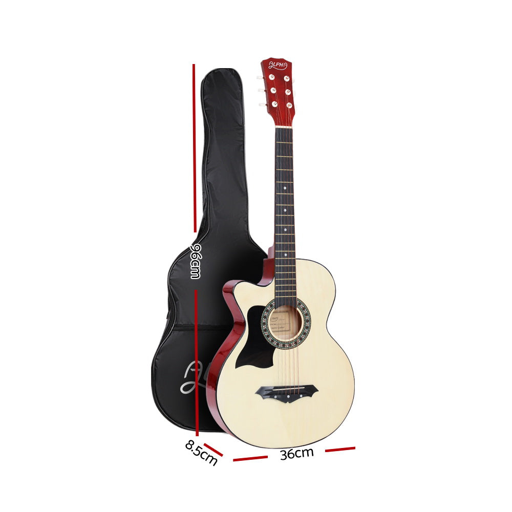 Alpha 38 Inch Acoustic Guitar Wooden Body Steel String Full Size Left Handed GUITAR-D-38-NAT-LF