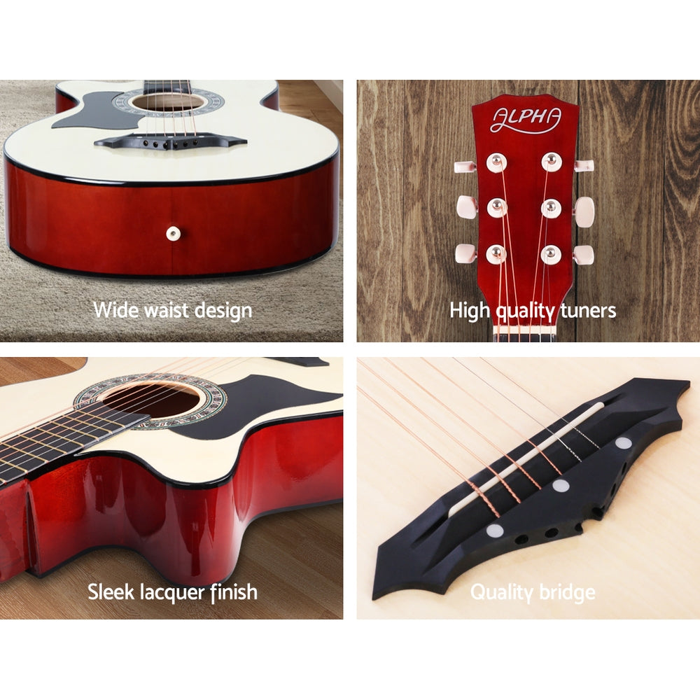 Alpha 38 Inch Acoustic Guitar Wooden Body Steel String Full Size Left Handed GUITAR-D-38-NAT-LF