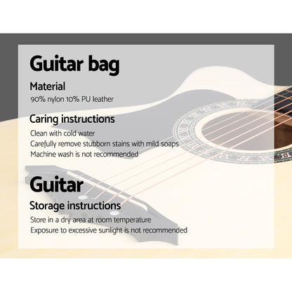 Alpha 38 Inch Acoustic Guitar Wooden Body Steel String Full Size Left Handed GUITAR-D-38-NAT-LF