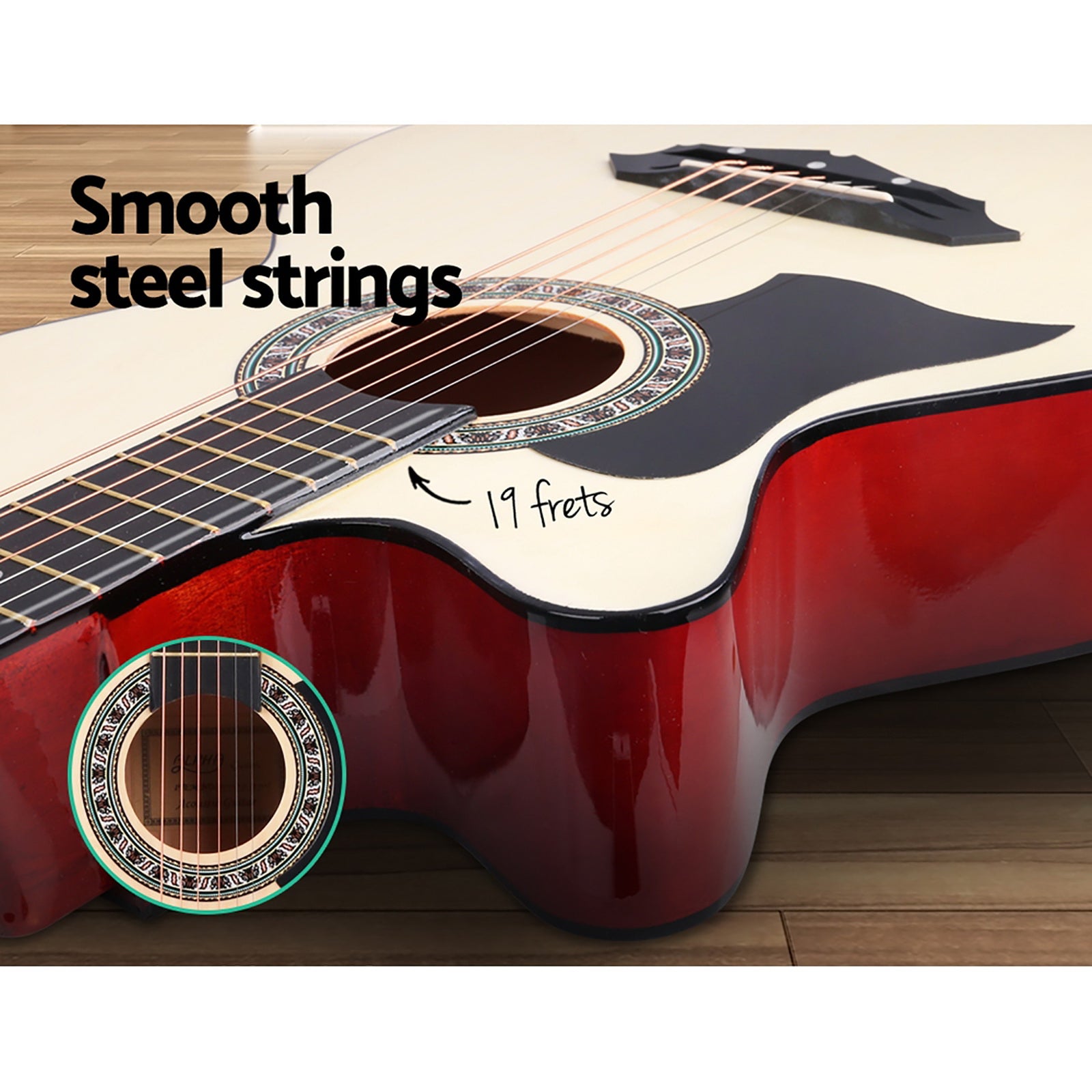 Alpha 38 Inch Acoustic Guitar Wooden Body Steel String w/ Stand Left Handed GUITAR-D-38-NAT-LF-CAPO