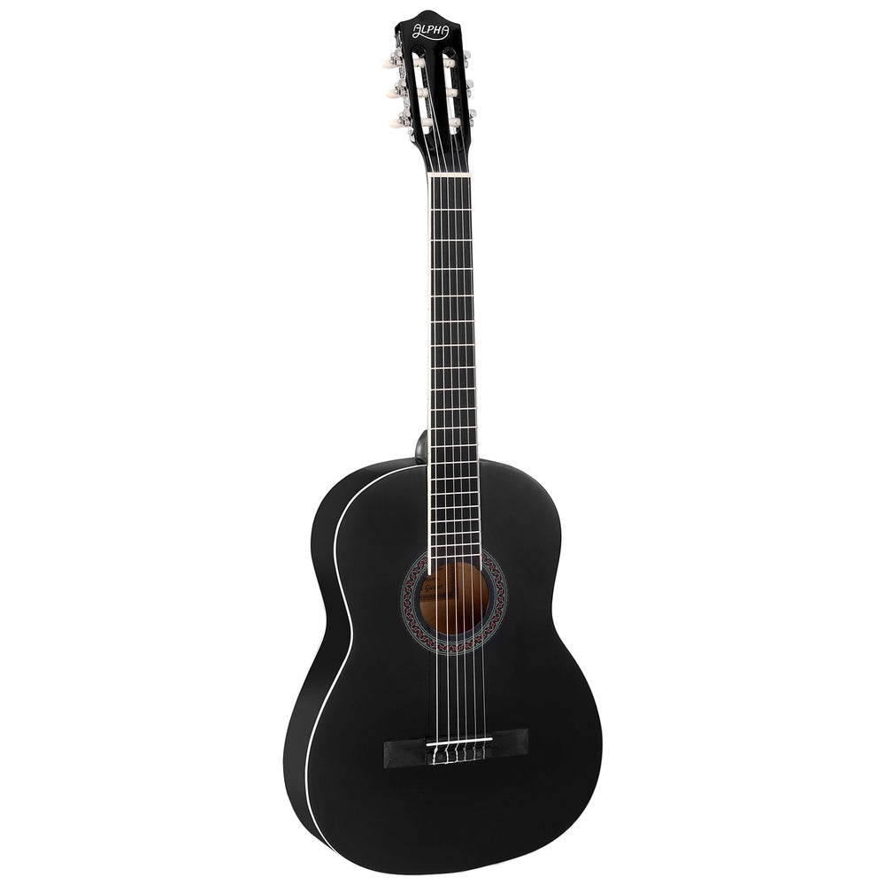 Alpha 39 Inch Classical Guitar Wooden Body Nylon String Beginner Gift Black GUITAR-D-39-BK