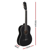 Alpha 39 Inch Classical Guitar Wooden Body Nylon String Beginner Gift Black GUITAR-D-39-BK