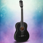 Alpha 39 Inch Classical Guitar Wooden Body Nylon String Beginner Gift Black GUITAR-D-39-BK