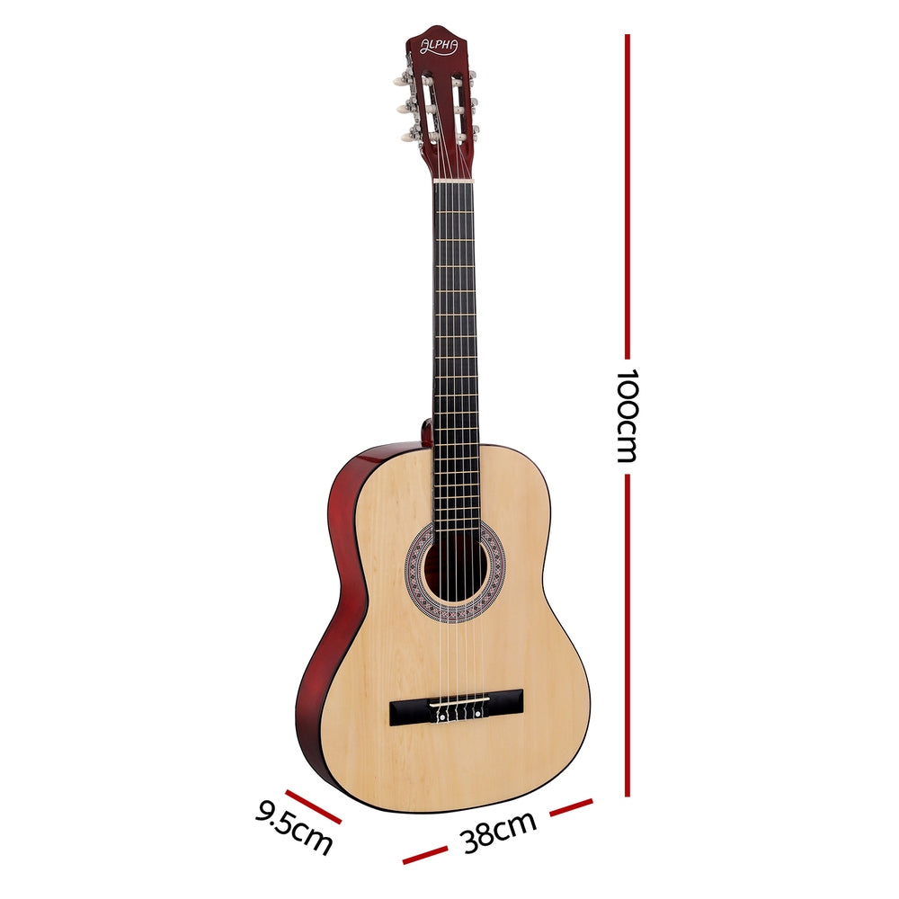Alpha 39 Inch Classical Guitar Wooden Body Nylon String Beginner Gift Natural GUITAR-D-39-NAT