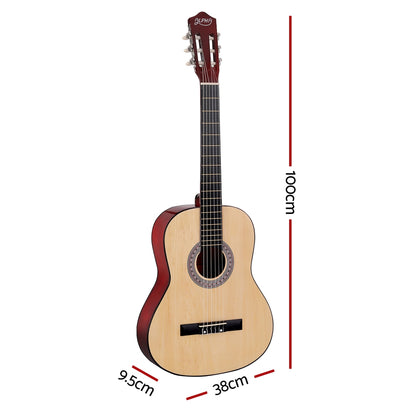 Alpha 39 Inch Classical Guitar Wooden Body Nylon String Beginner Gift Natural GUITAR-D-39-NAT