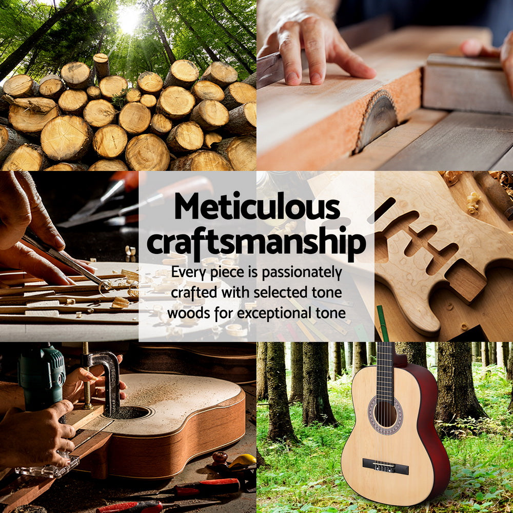 Alpha 39 Inch Classical Guitar Wooden Body Nylon String Beginner Gift Natural GUITAR-D-39-NAT