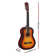 Alpha 39 Inch Classical Guitar Wooden Body Nylon String Beginner Gift Sunburst GUITAR-D-39-YE