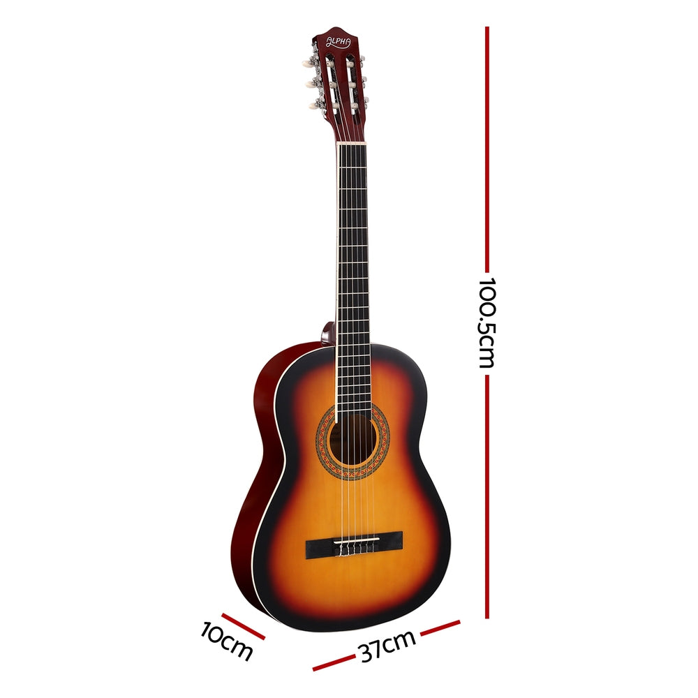 Alpha 39 Inch Classical Guitar Wooden Body Nylon String Beginner Gift Sunburst GUITAR-D-39-YE