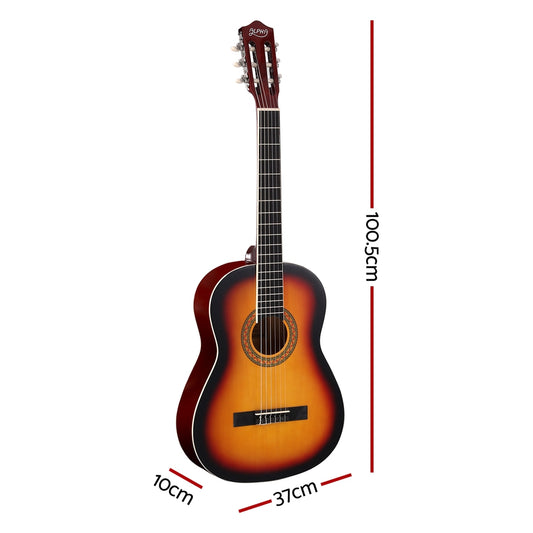 Alpha 39 Inch Classical Guitar Wooden Body Nylon String Beginner Gift Sunburst GUITAR-D-39-YE