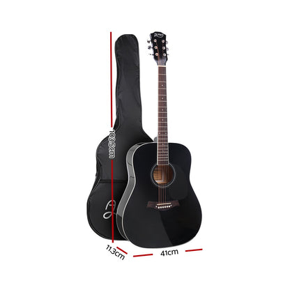Alpha 41 Inch Acoustic Guitar Wooden Body Steel String Dreadnought Black GUITAR-D-41-BK