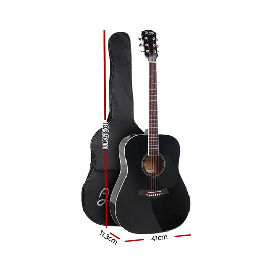 Alpha 41 Inch Acoustic Guitar Wooden Body Steel String Dreadnought Black GUITAR-D-41-BK