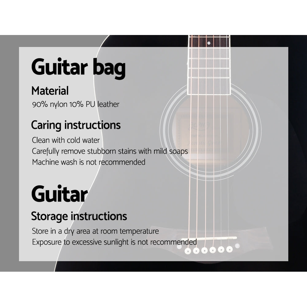 Alpha 41 Inch Acoustic Guitar Wooden Body Steel String Dreadnought Black GUITAR-D-41-BK