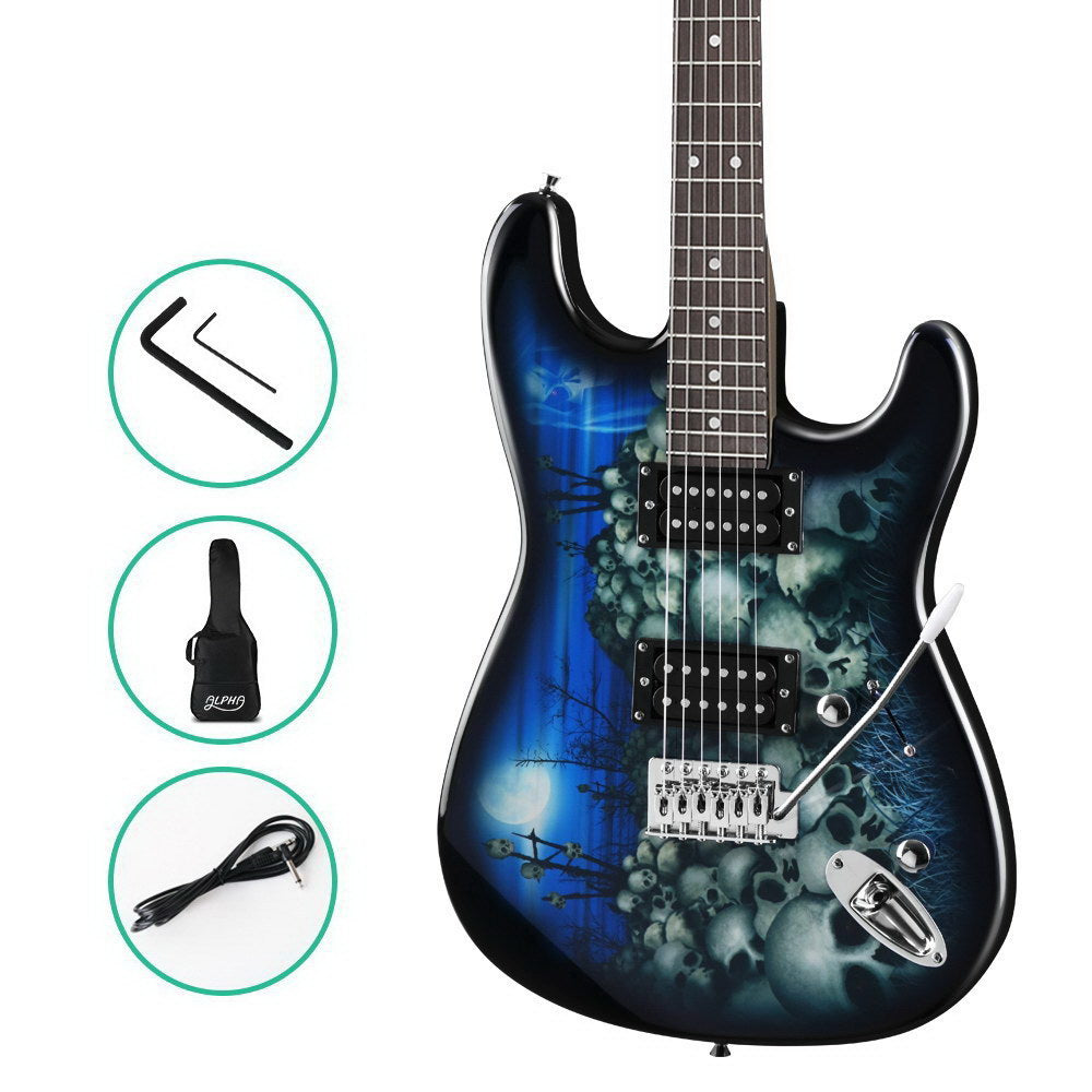 Alpha 41 Inch Electirc Guitar Humbucker Pickup Switch Full Size Skull Pattern GUITAR-D-41-ELEC-SKULL