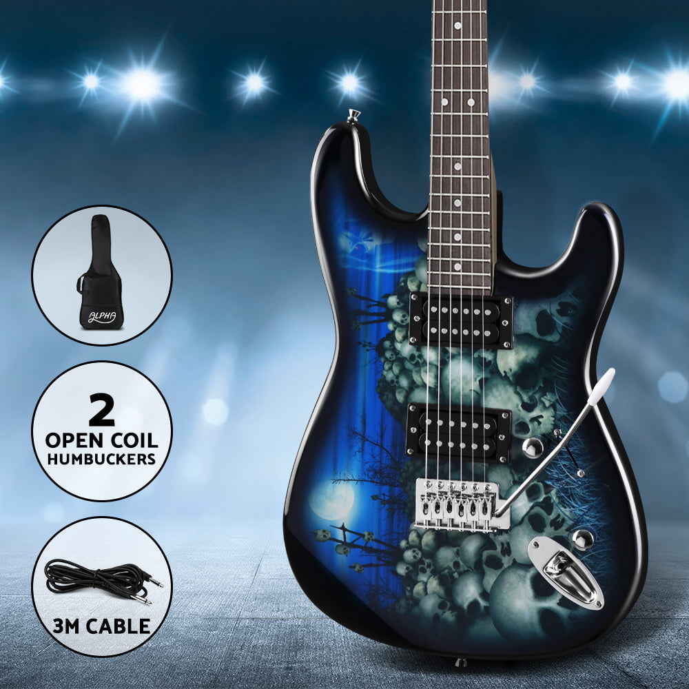 Alpha 41 Inch Electirc Guitar Humbucker Pickup Switch Full Size Skull Pattern GUITAR-D-41-ELEC-SKULL