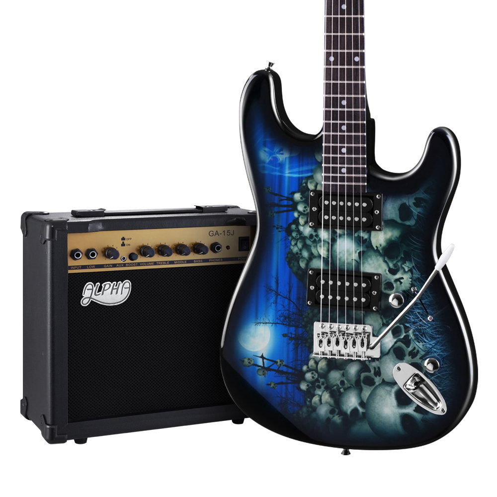 Alpha 41 Inch Electirc Guitar Humbucker Pickup Switch Amplifier Black GUITAR-D-41-ELEC-SKULL-ACC